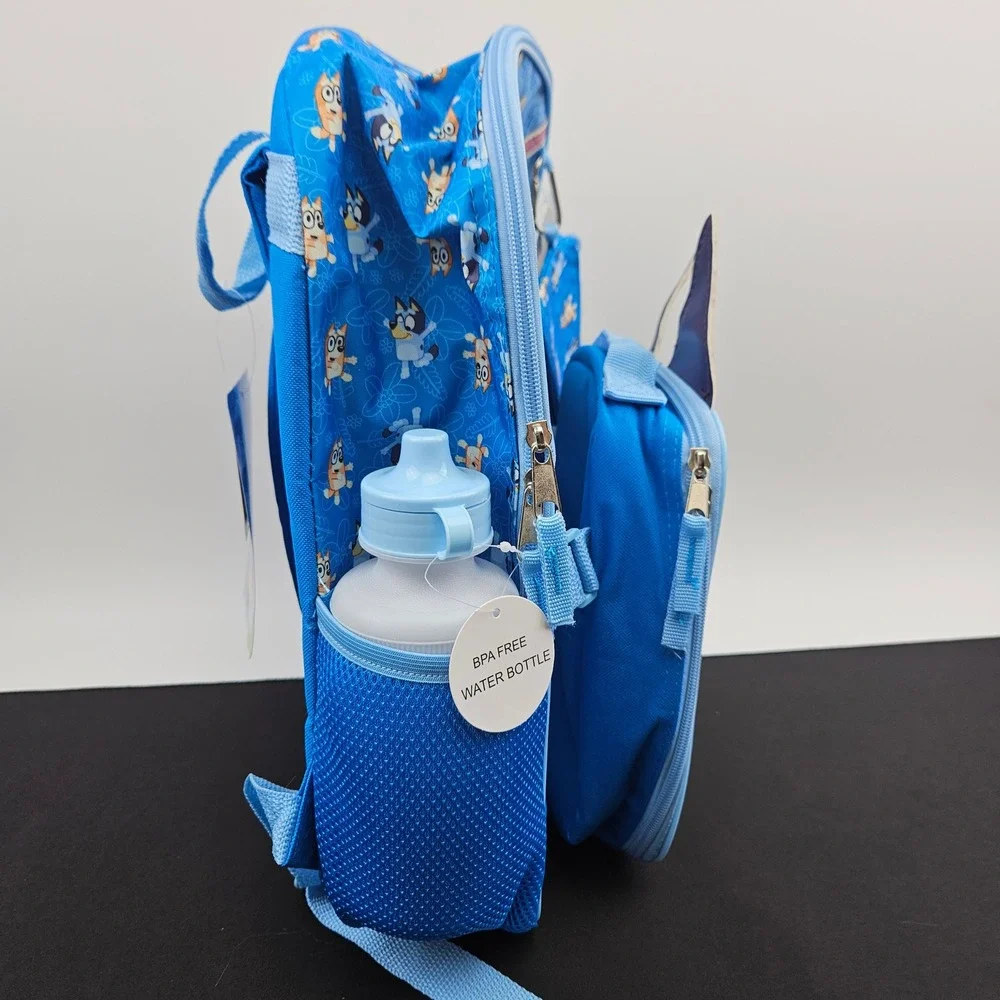 Bluey and Bingo Kids‎ 5 Piece Backpack Set with Lunch Bag Water Bottle Blue New